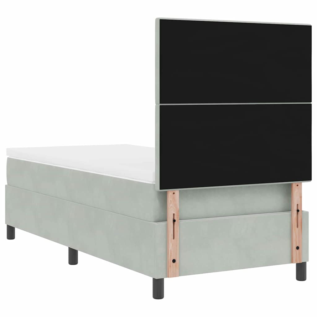 Postel S Boxspringem S Čelo Světle Šedá 90 X 200 Cm Samet