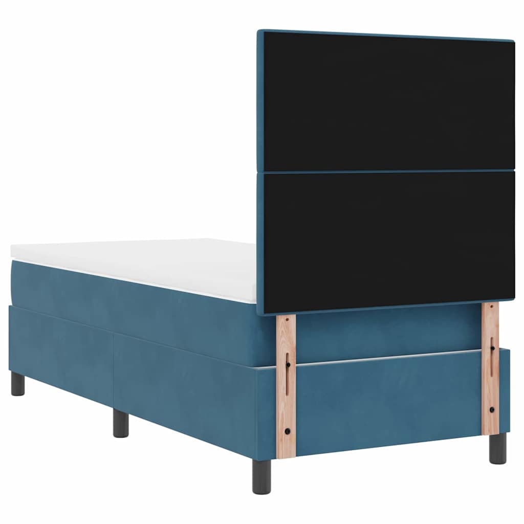 Postel S Boxspringem S Čelo Tmavě Modrá 100 X 200 Cm Samet