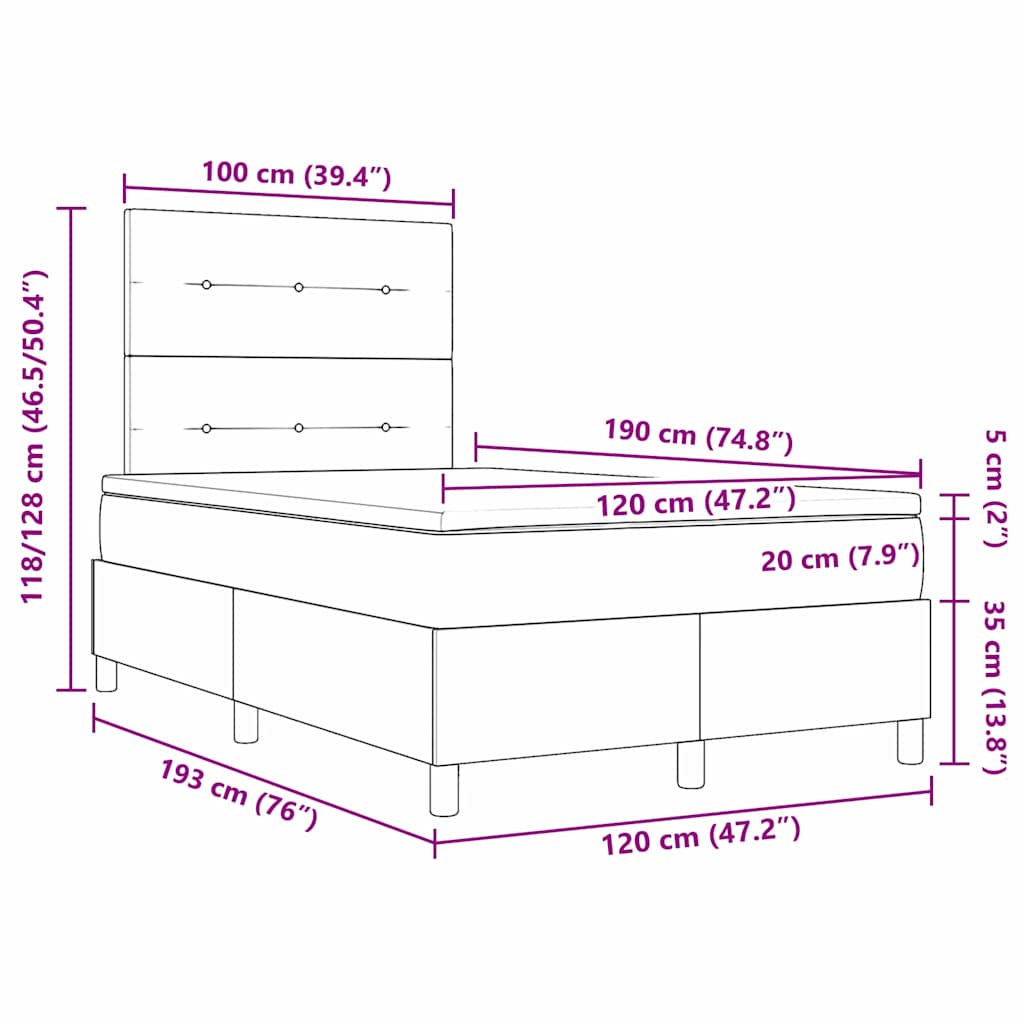 Postel S Boxspringem S Čelo Tmavě Modrá 120 X 190 Cm Samet
