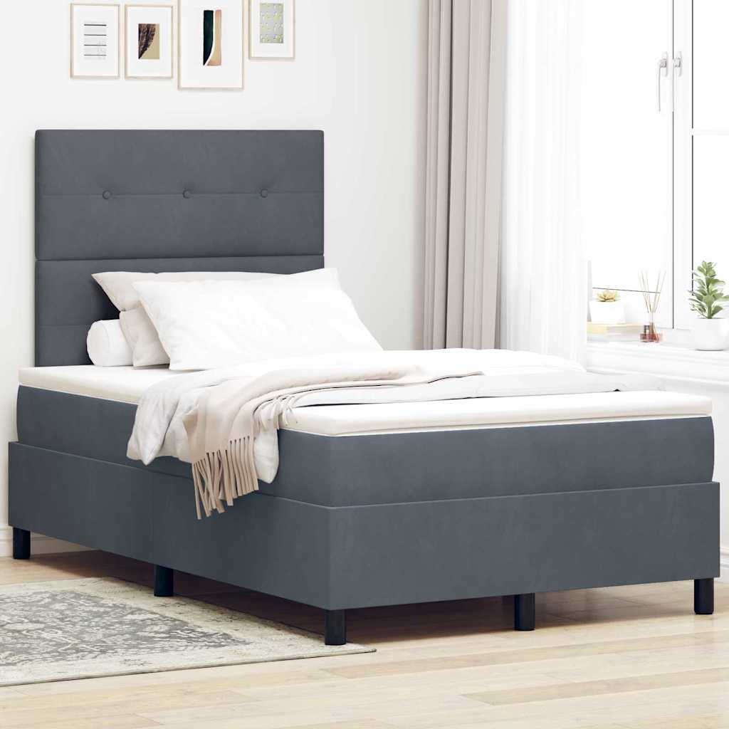 Postel S Boxspringem S Čelo Tmavě Šedá 120 X 200 Cm Samet