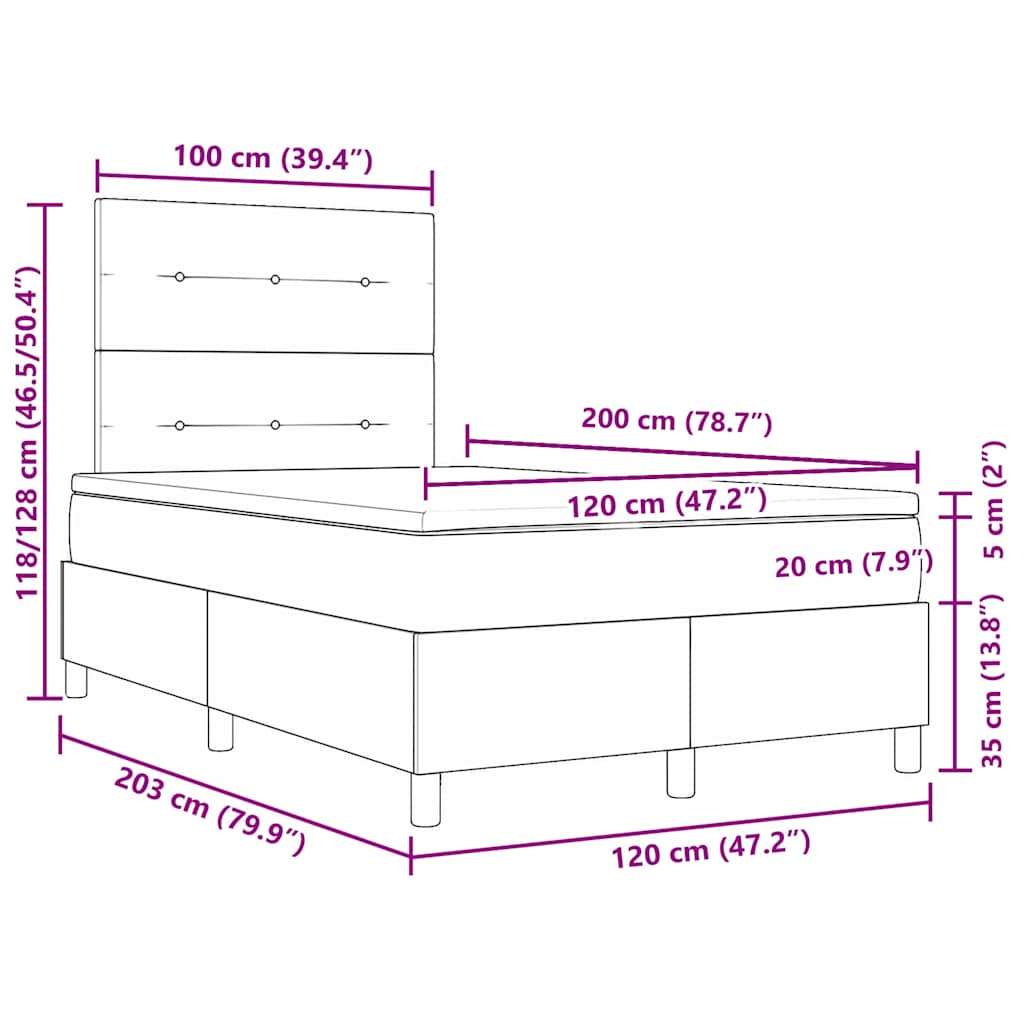 Postel S Boxspringem S Čelo Tmavě Modrá 120 X 200 Cm Samet