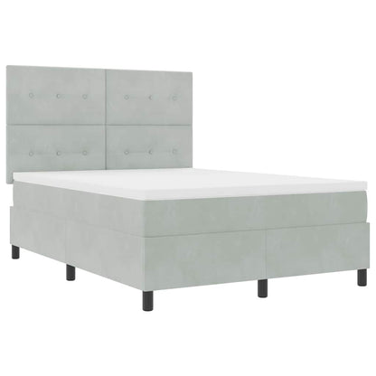 Postel S Boxspringem S Čelo Světle Šedá 140 X 190 Cm Samet