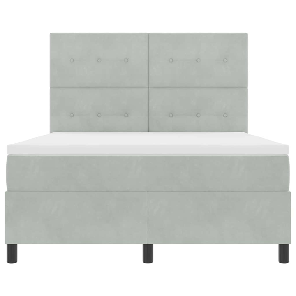 Postel S Boxspringem S Čelo Světle Šedá 140 X 190 Cm Samet