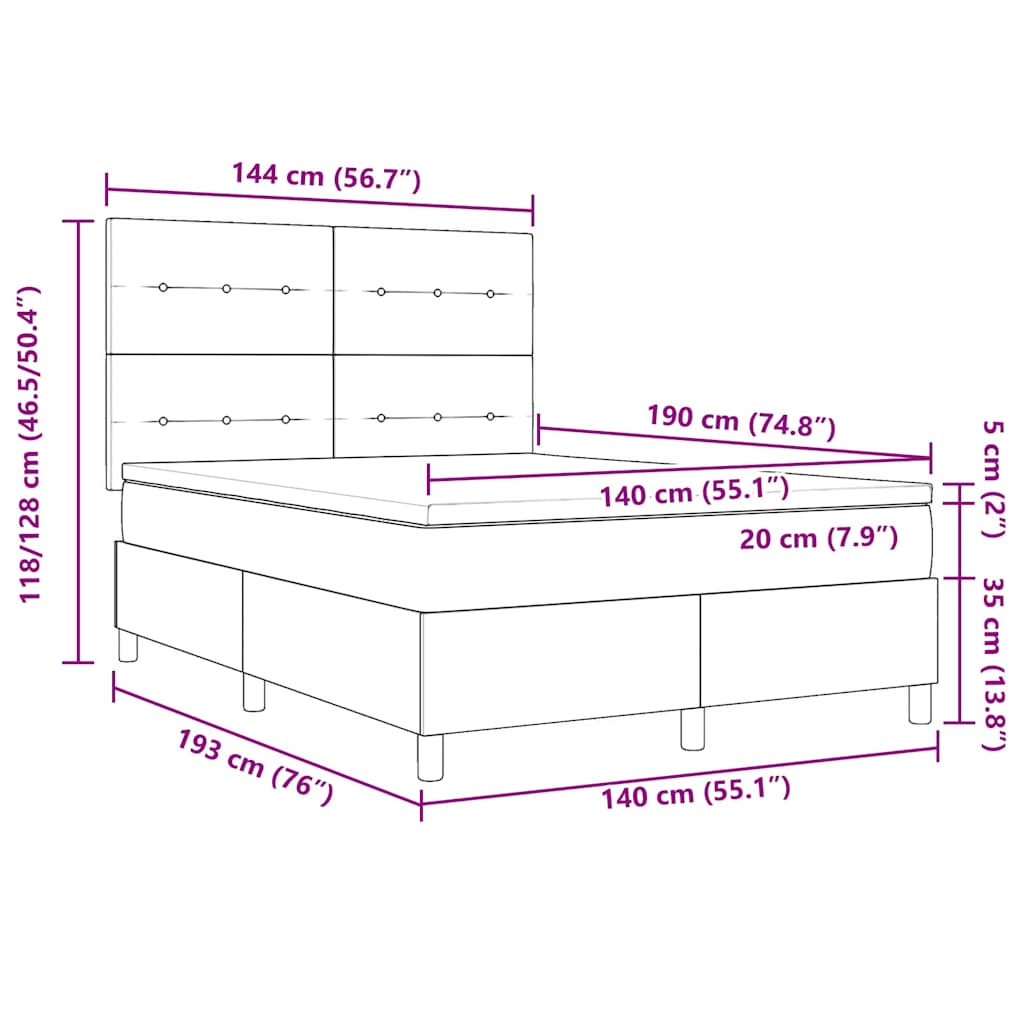 Postel S Boxspringem S Čelo Světle Šedá 140 X 190 Cm Samet