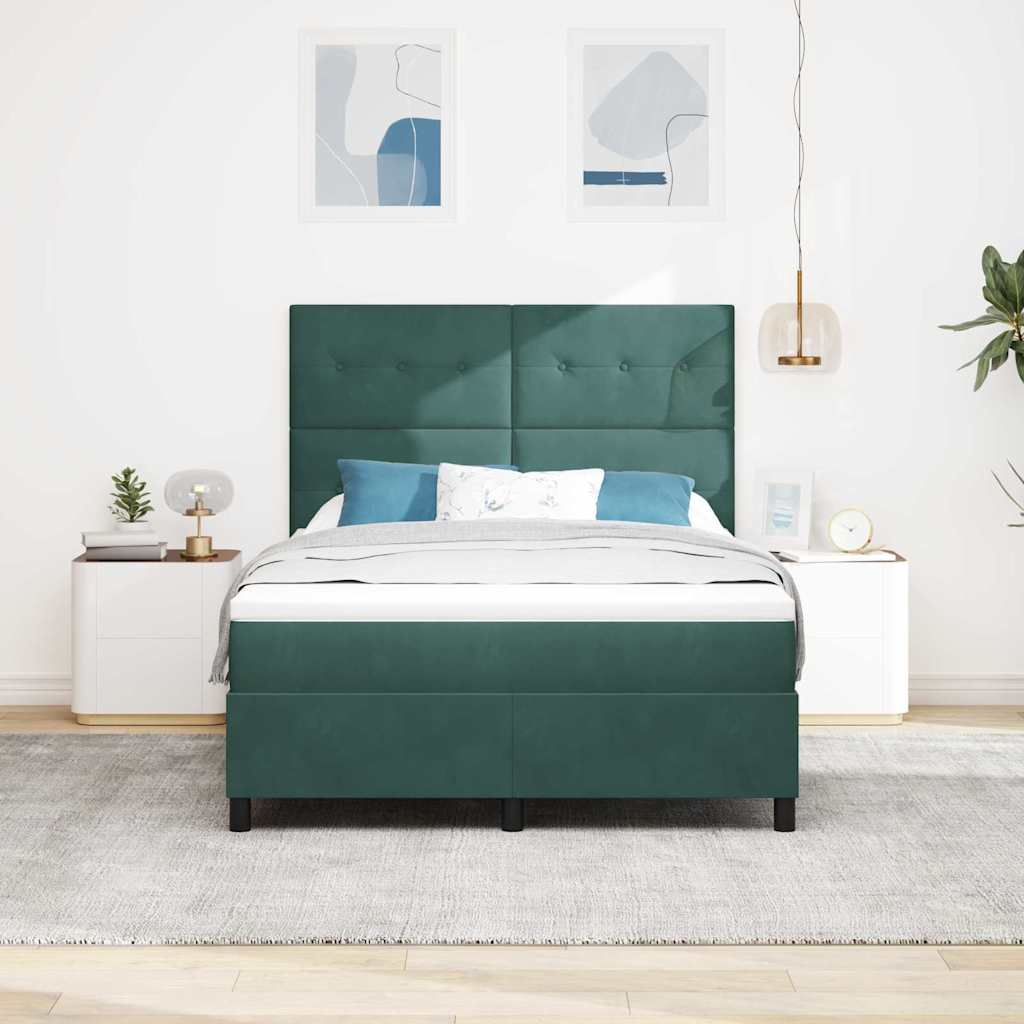 Postel S Boxspringem S Čelo Tmavě Zelená 140 X 190 Cm Samet