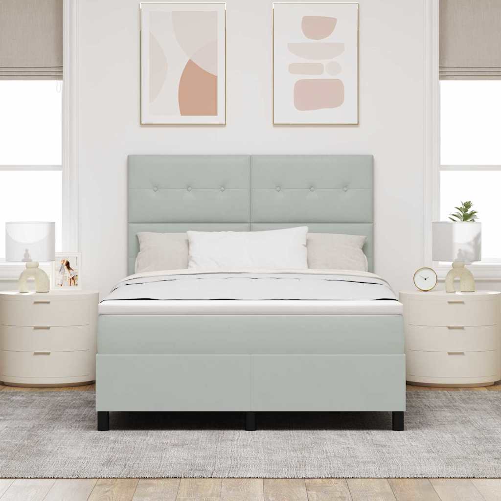 Postel S Boxspringem S Čelo Světle Šedá 140 X 200 Cm Samet