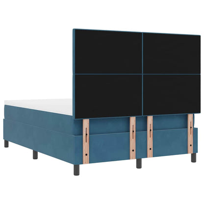 Postel S Boxspringem S Čelo Tmavě Modrá 140 X 200 Cm Samet