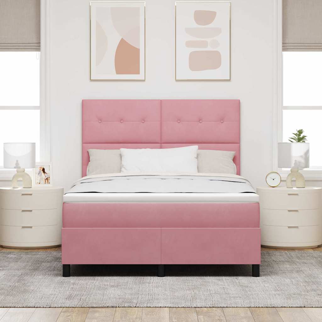 Postel S Boxspringem S Čelo Růžová 140 X 200 Cm Samet