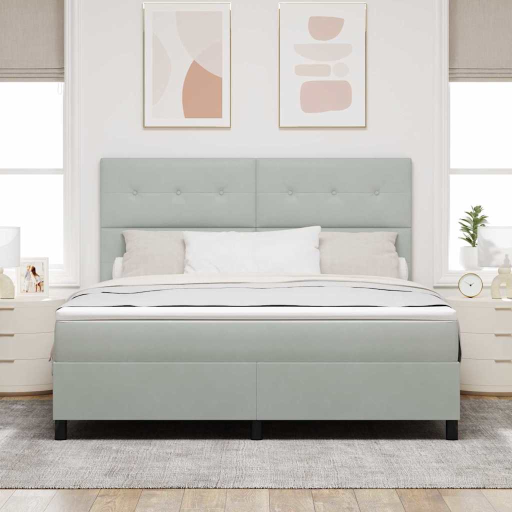 Postel S Boxspringem S Čelo Světle Šedá 180 X 200 Cm Samet