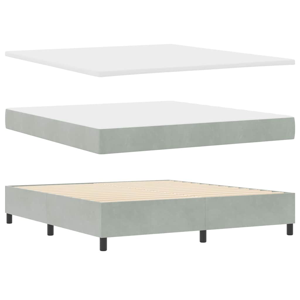Postel S Boxspringem S Čelo Světle Šedá 180 X 200 Cm Samet
