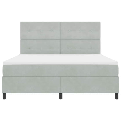 Postel S Boxspringem S Čelo Světle Šedá 180 X 200 Cm Samet