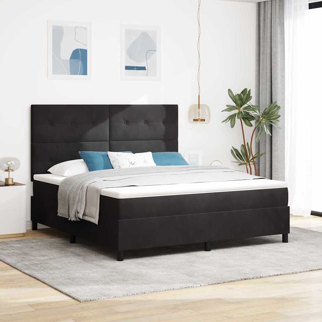 Postel S Boxspringem S Čelo Černý 180 X 200 Cm Samet
