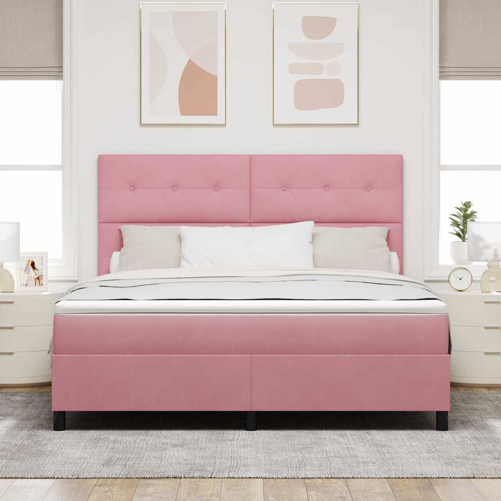 Postel S Boxspringem S Čelo Růžová 180 X 200 Cm Samet