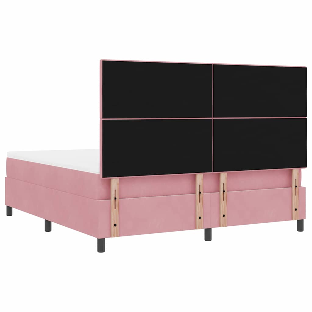 Postel S Boxspringem S Čelo Růžová 180 X 200 Cm Samet