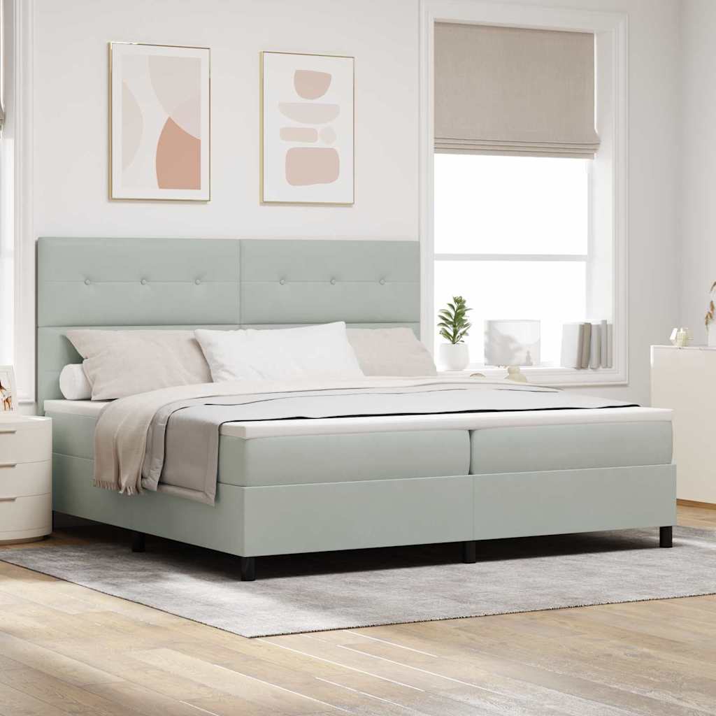 Postel S Boxspringem S Čelo Světle Šedá 200 X 200 Cm Samet