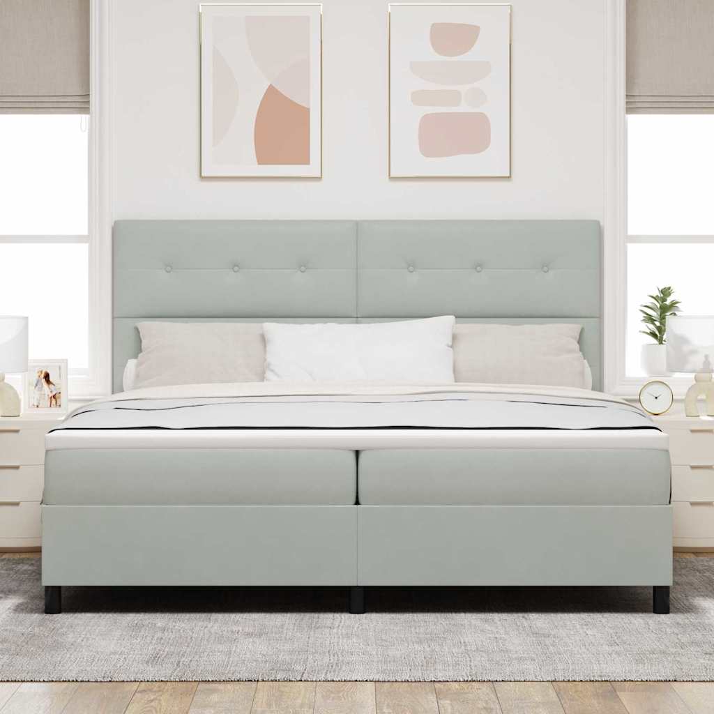 Postel S Boxspringem S Čelo Světle Šedá 200 X 200 Cm Samet