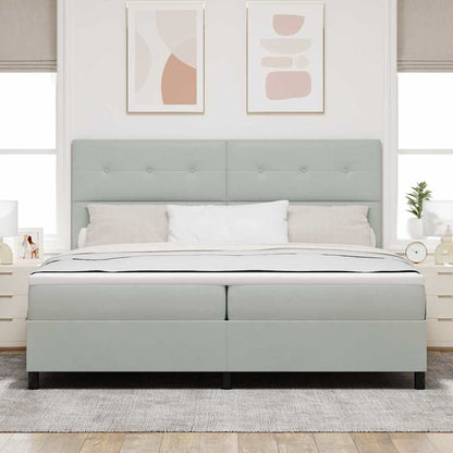 Postel S Boxspringem S Čelo Světle Šedá 200 X 200 Cm Samet