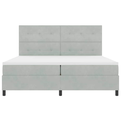 Postel S Boxspringem S Čelo Světle Šedá 200 X 200 Cm Samet