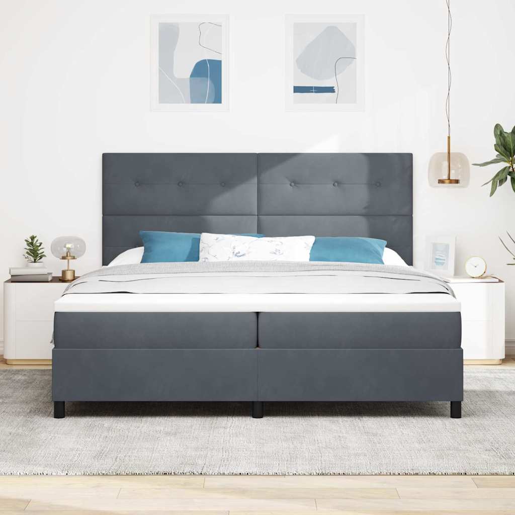 Postel S Boxspringem S Čelo Tmavě Šedá 200 X 200 Cm Samet