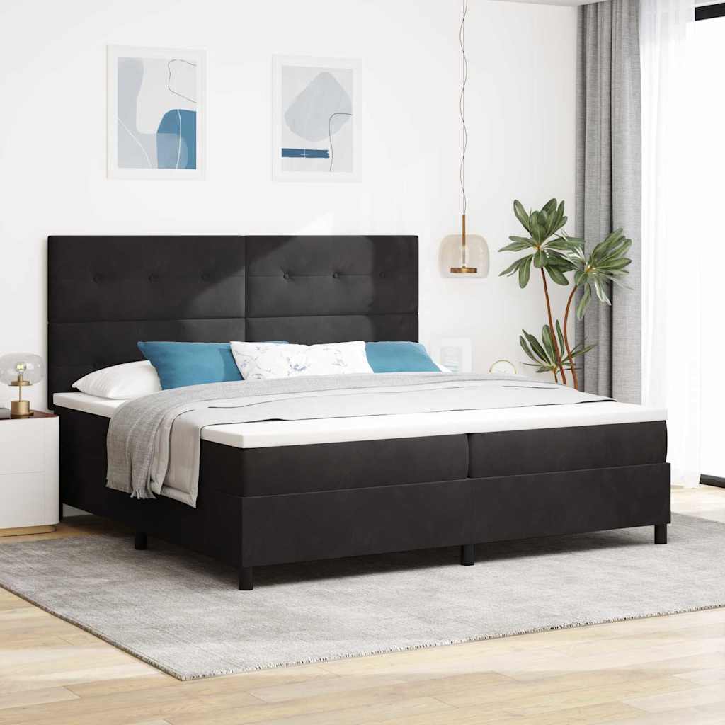Postel S Boxspringem S Čelo Černý 200 X 200 Cm Samet
