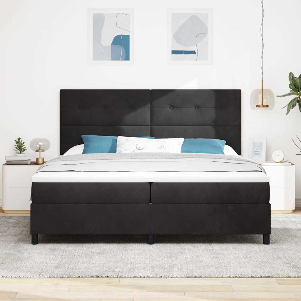 Postel S Boxspringem S Čelo Černý 200 X 200 Cm Samet