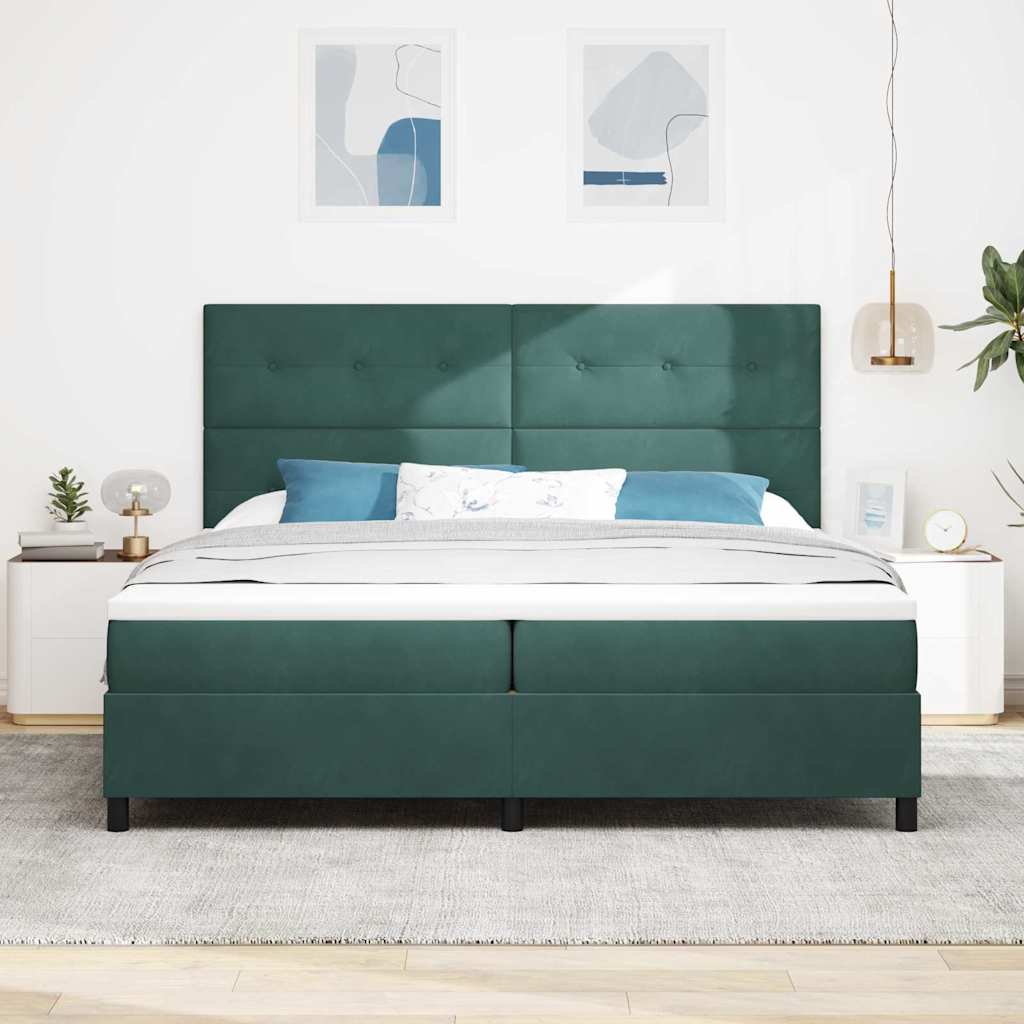 Postel S Boxspringem S Čelo Tmavě Zelená 200 X 200 Cm Samet