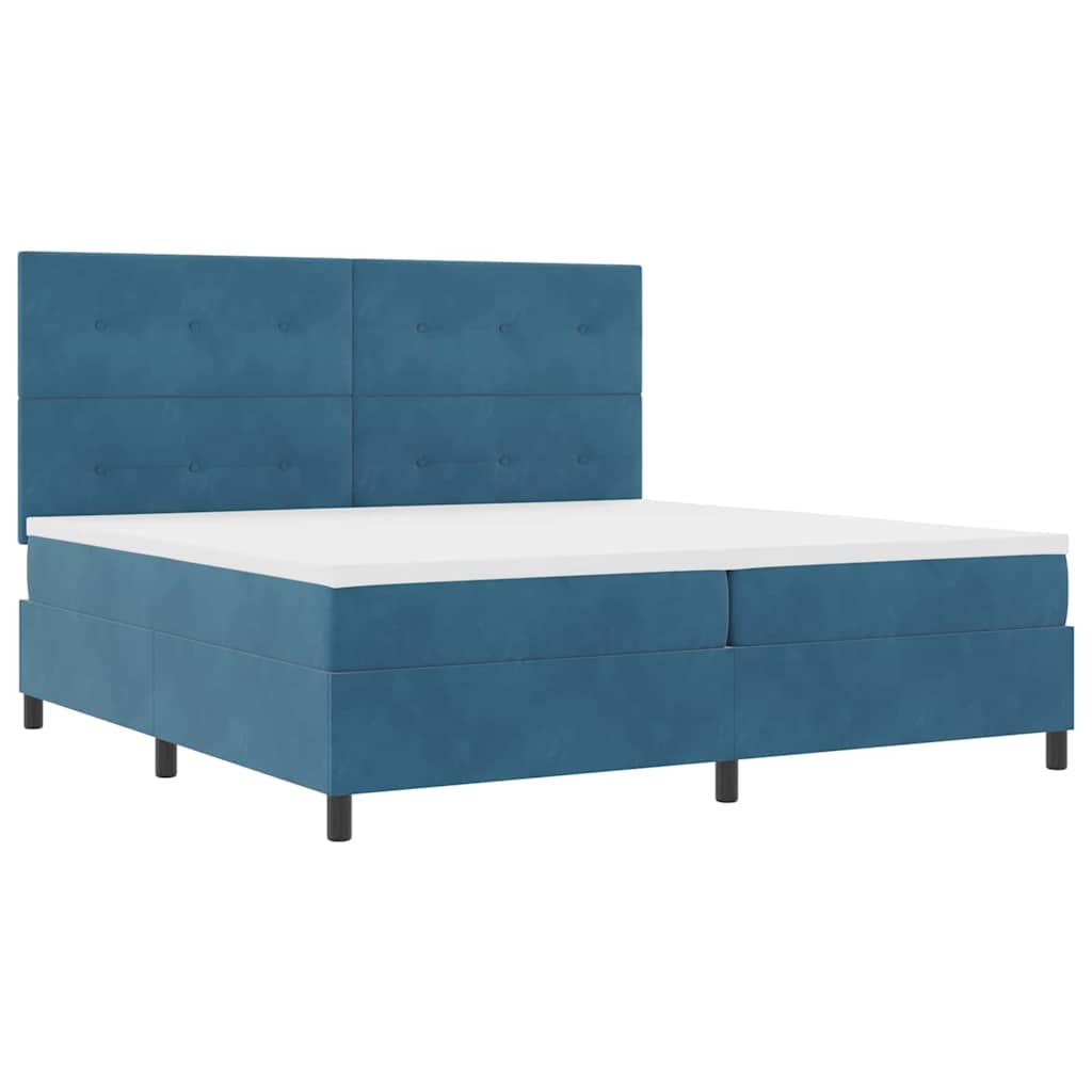 Postel S Boxspringem S Čelo Tmavě Modrá 200 X 200 Cm Samet