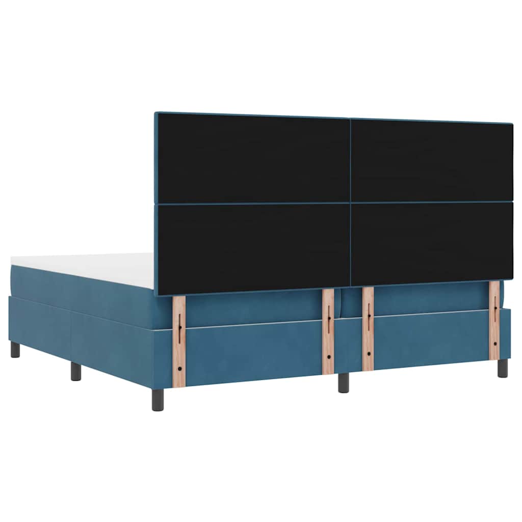 Postel S Boxspringem S Čelo Tmavě Modrá 200 X 200 Cm Samet
