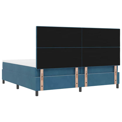 Postel S Boxspringem S Čelo Tmavě Modrá 200 X 200 Cm Samet