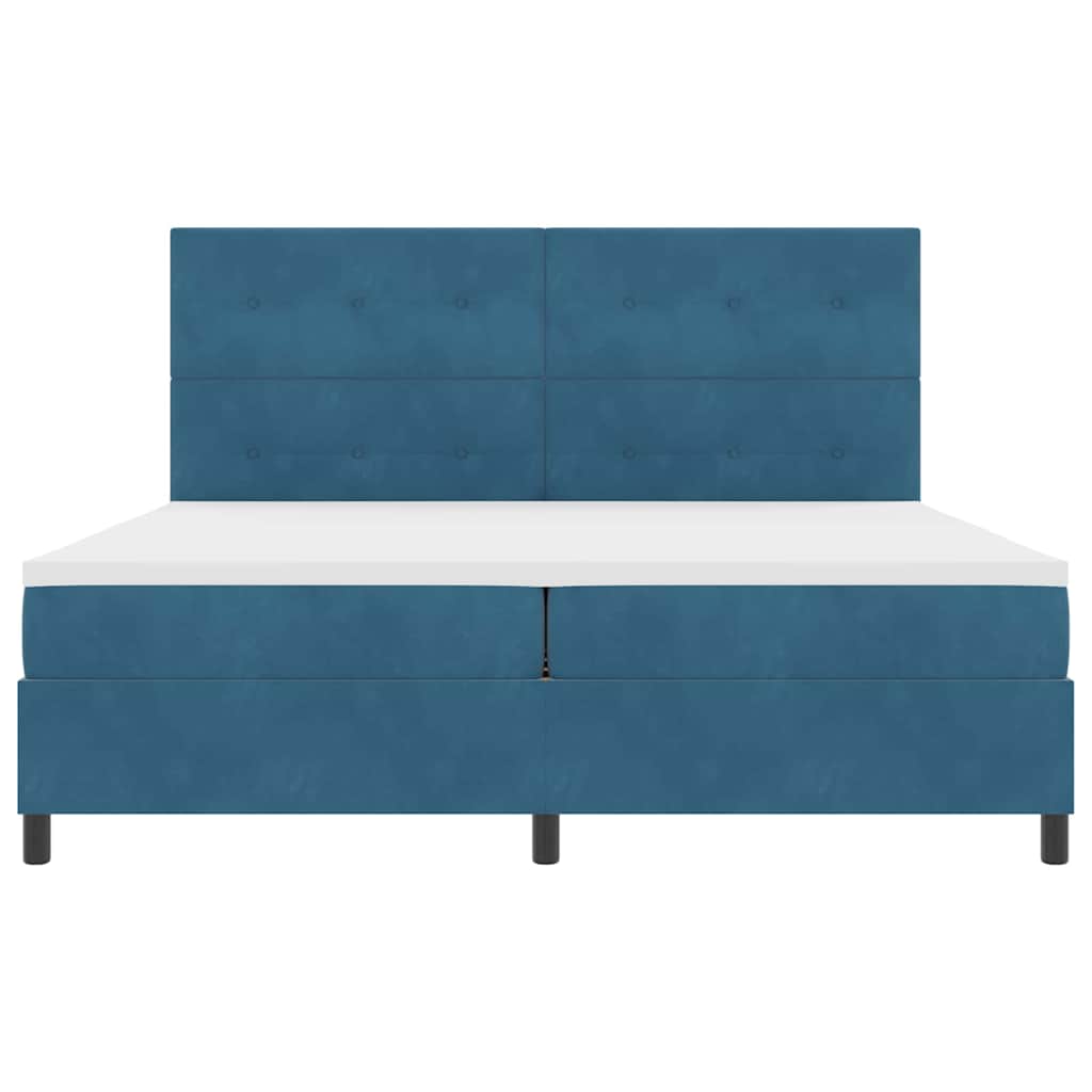 Postel S Boxspringem S Čelo Tmavě Modrá 200 X 200 Cm Samet