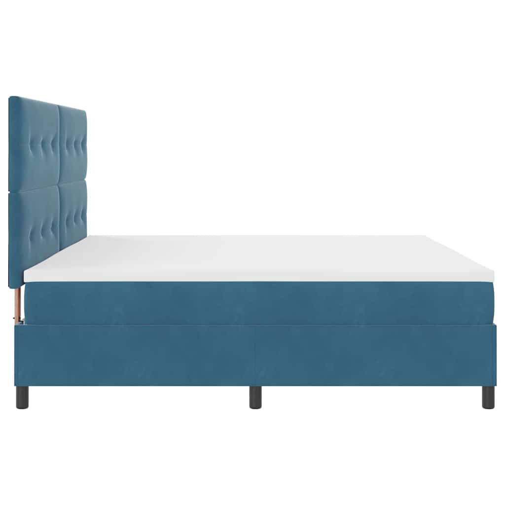 Postel S Boxspringem S Čelo Tmavě Modrá 200 X 200 Cm Samet