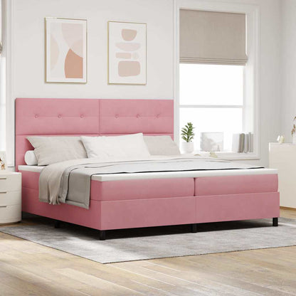 Postel S Boxspringem S Čelo Růžová 200 X 200 Cm Samet