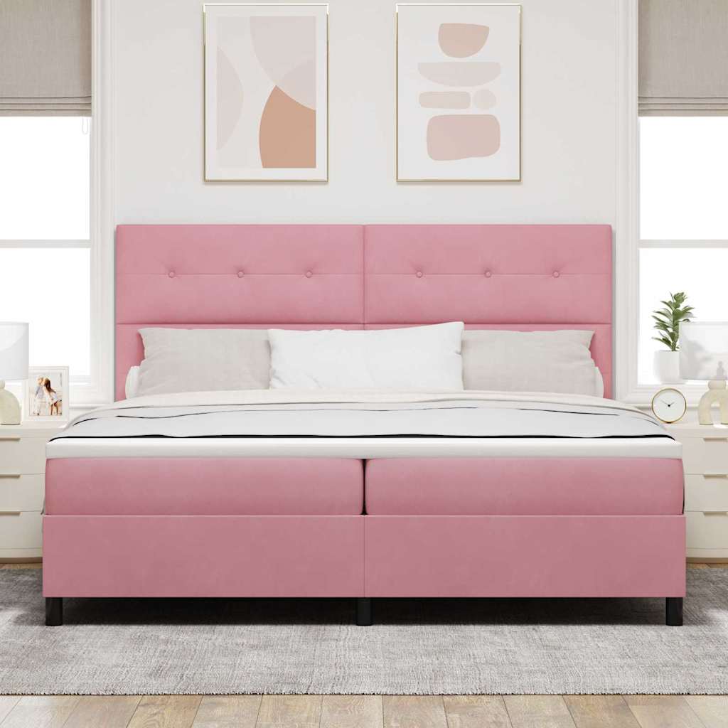 Postel S Boxspringem S Čelo Růžová 200 X 200 Cm Samet