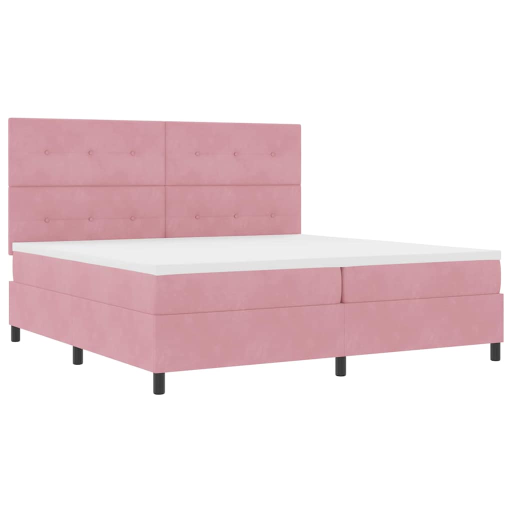 Postel S Boxspringem S Čelo Růžová 200 X 200 Cm Samet