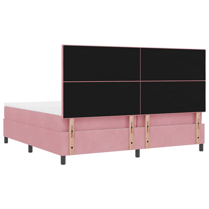 Postel S Boxspringem S Čelo Růžová 200 X 200 Cm Samet