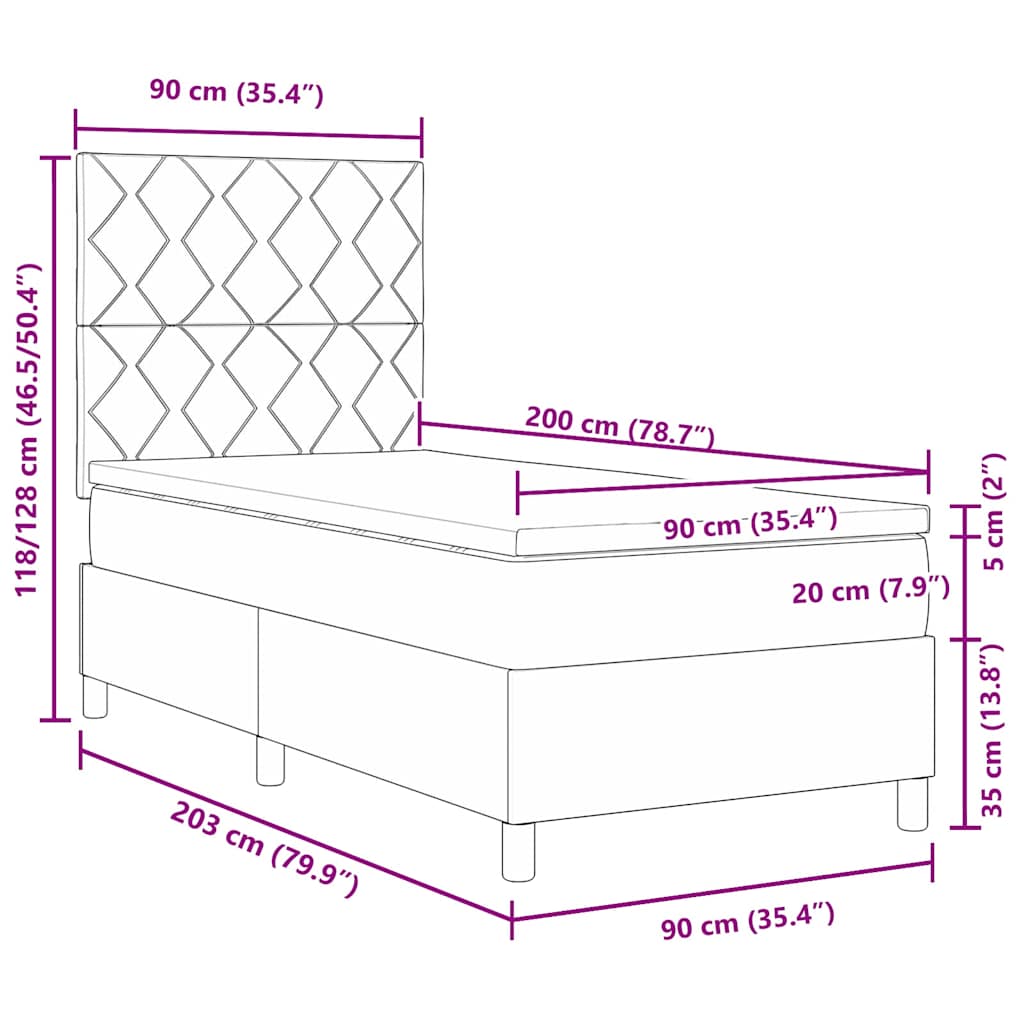 Postel S Boxspringem S Čelo Tmavě Modrá 90 X 200 Cm Samet