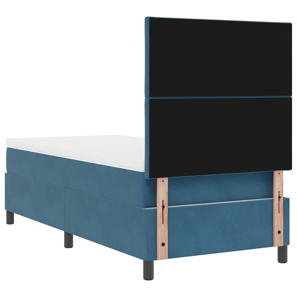 Postel S Boxspringem S Čelo Tmavě Modrá 100 X 200 Cm Samet