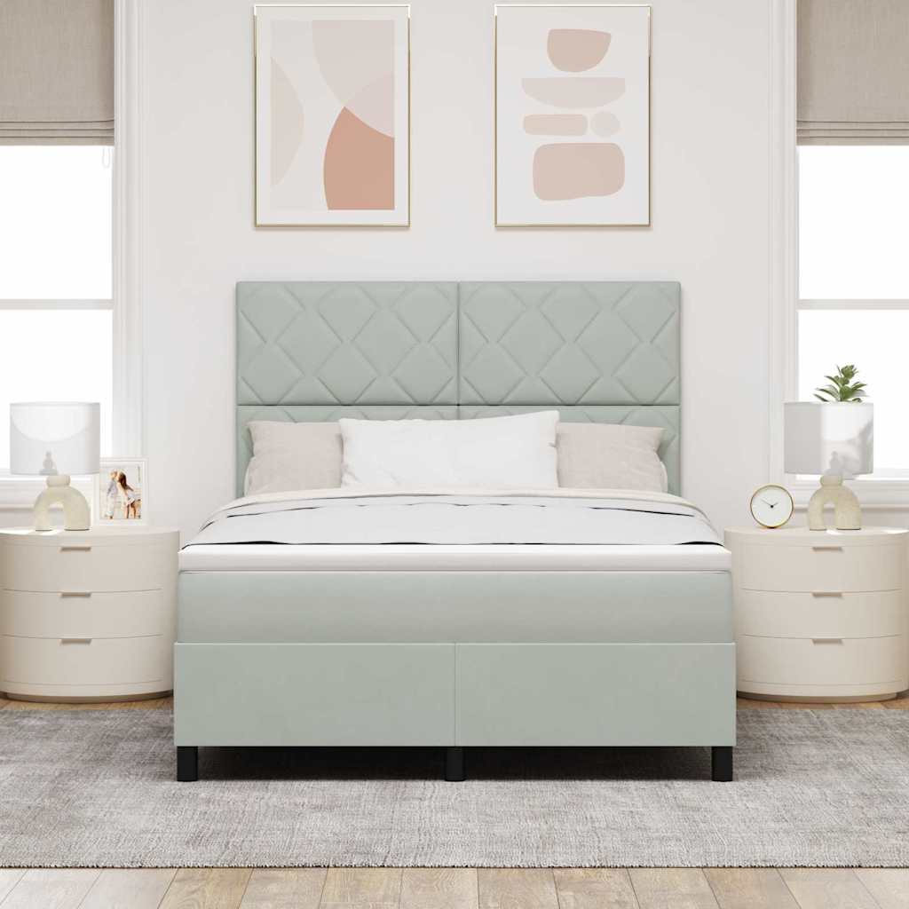 Postel S Boxspringem S Čelo Světle Šedá 140 X 190 Cm Samet