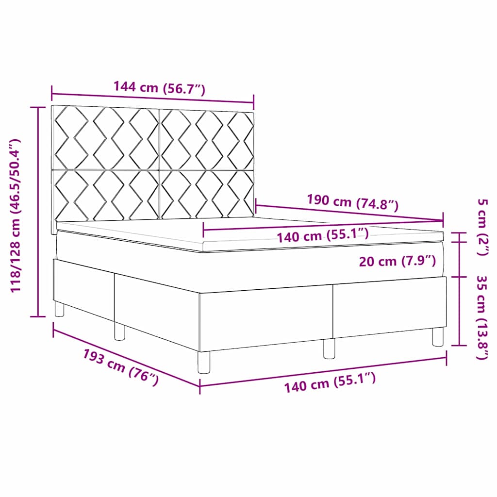 Postel S Boxspringem S Čelo Světle Šedá 140 X 190 Cm Samet
