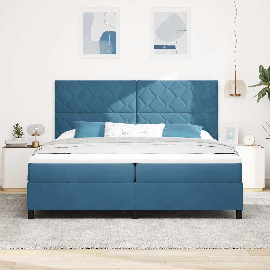 Postel S Boxspringem S Čelo Tmavě Modrá 200 X 200 Cm Samet