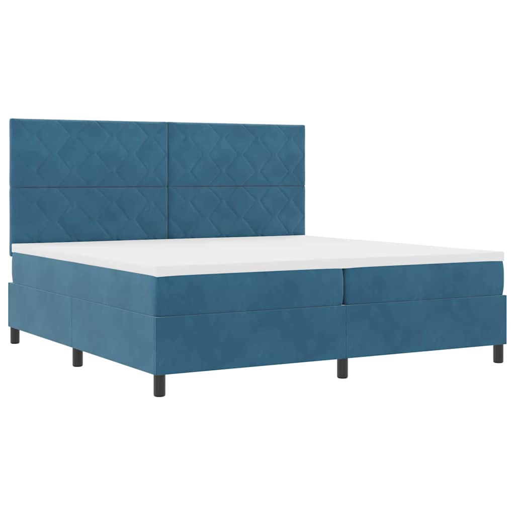 Postel S Boxspringem S Čelo Tmavě Modrá 200 X 200 Cm Samet