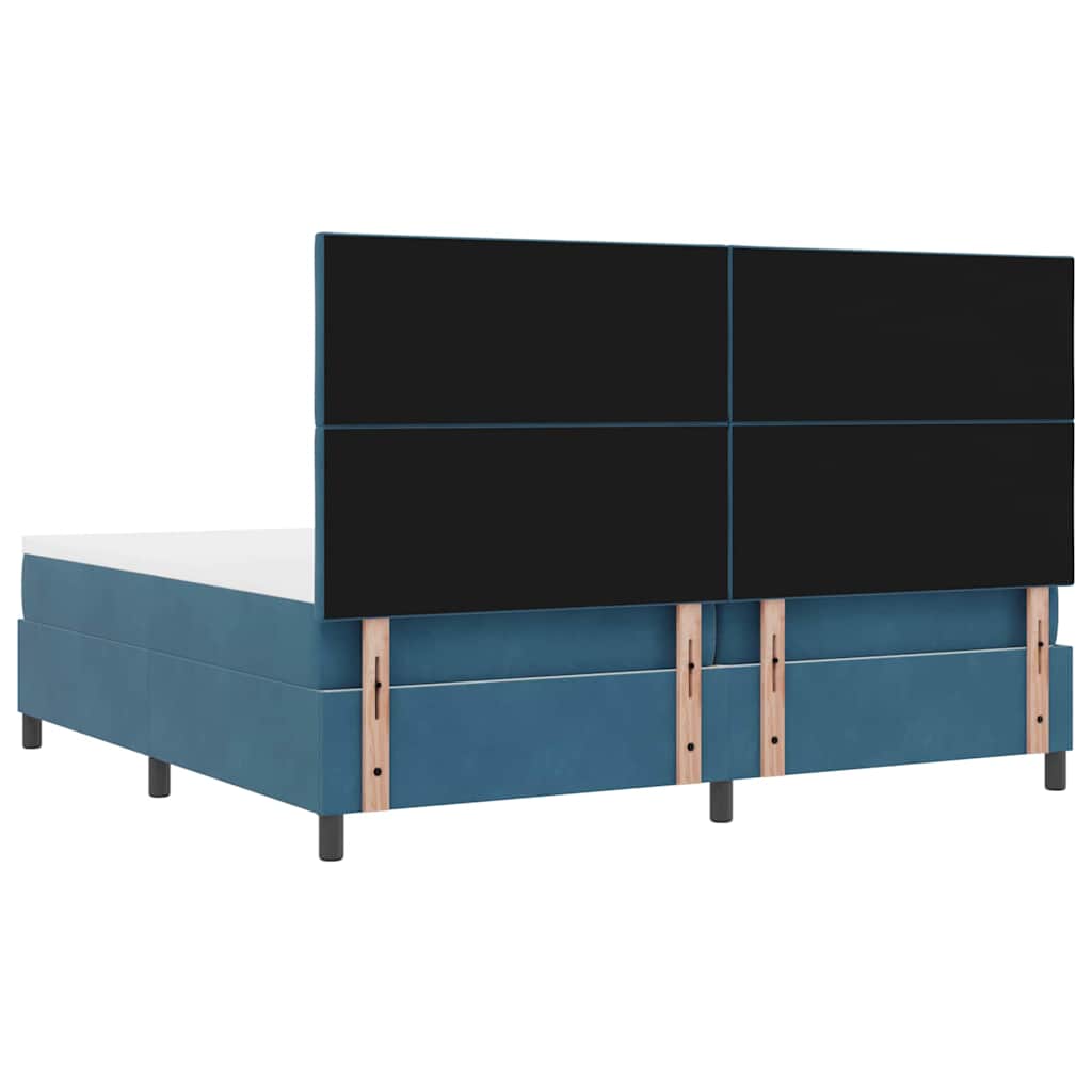 Postel S Boxspringem S Čelo Tmavě Modrá 200 X 200 Cm Samet