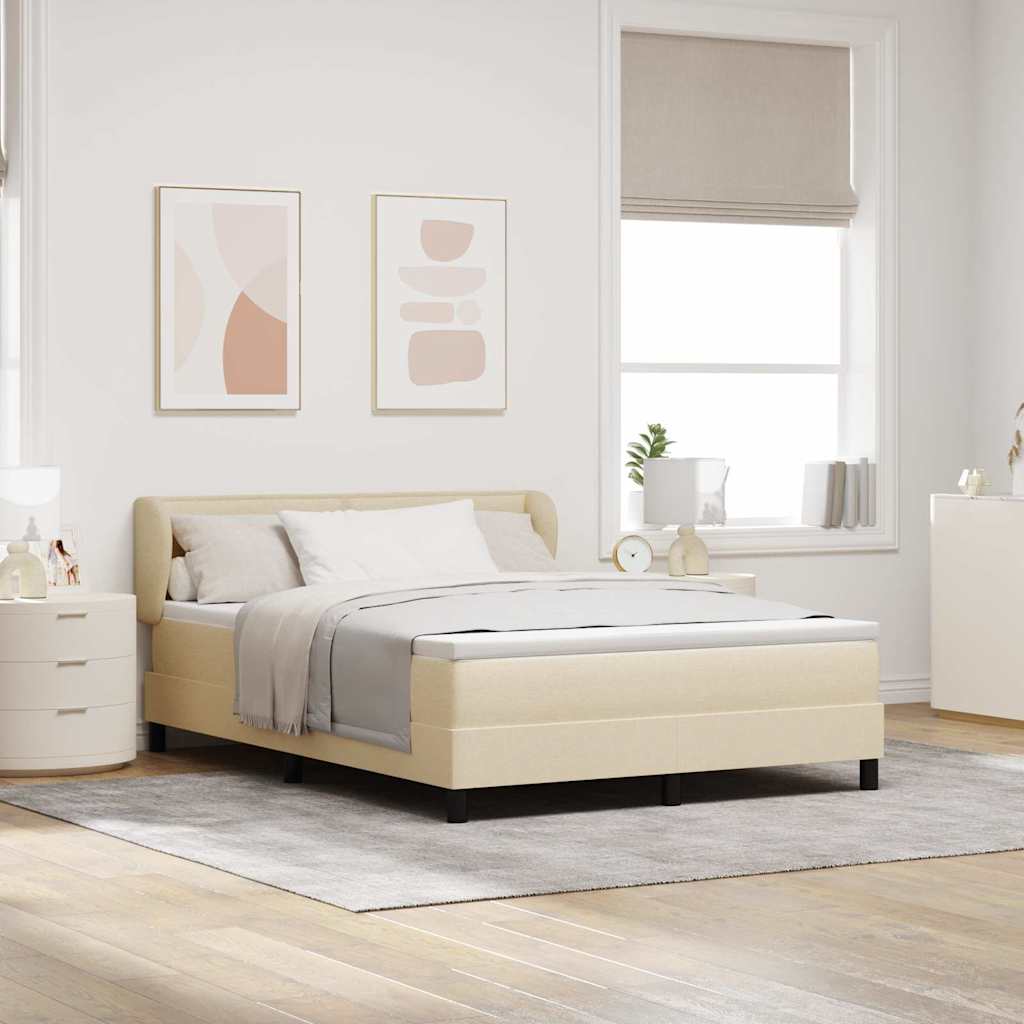Postel S Boxspringem S Matrací Krémová 140 X 190 Cm Textil
