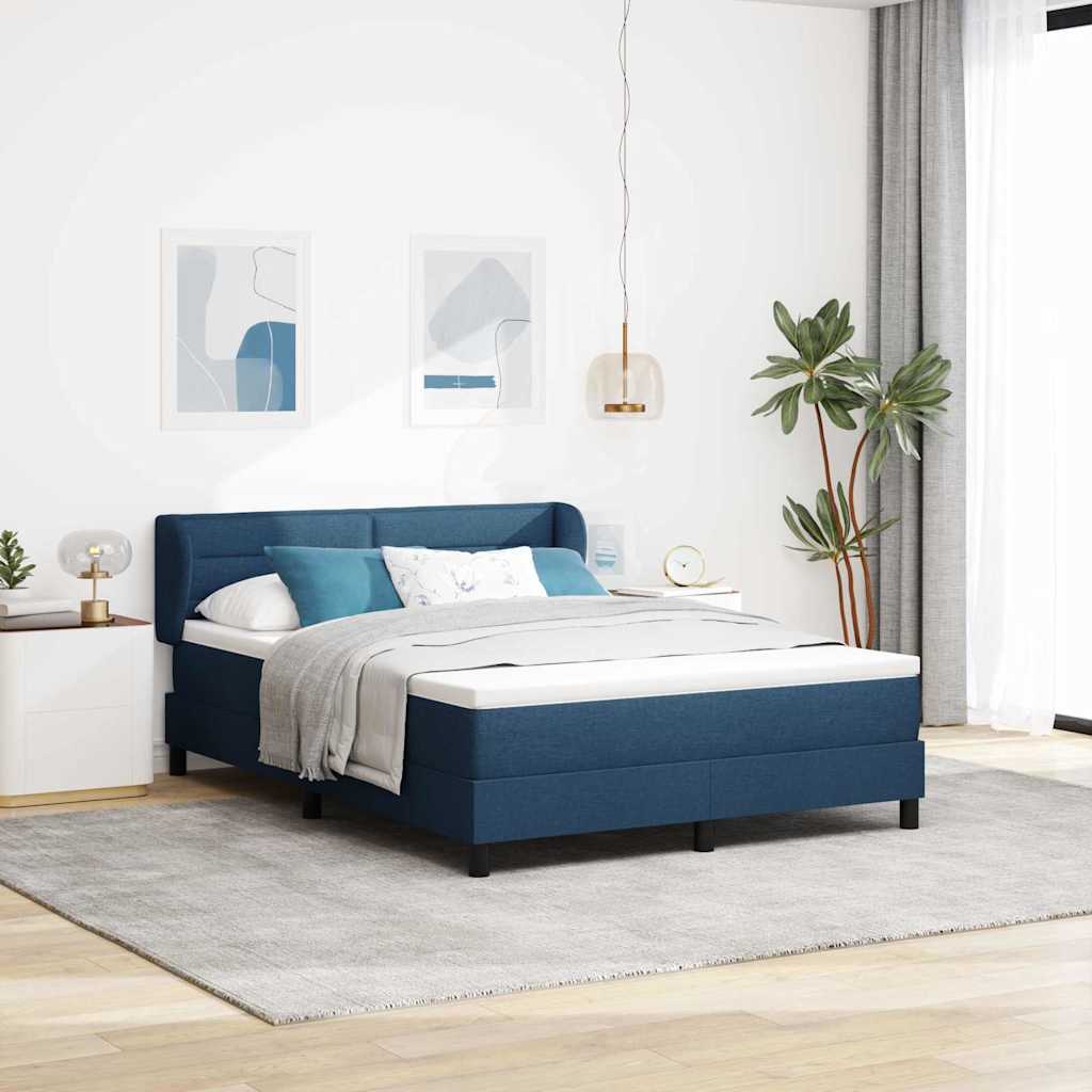 Postel S Boxspringem S Matrací S Čelo Modrá 140 X 200 Cm Textil