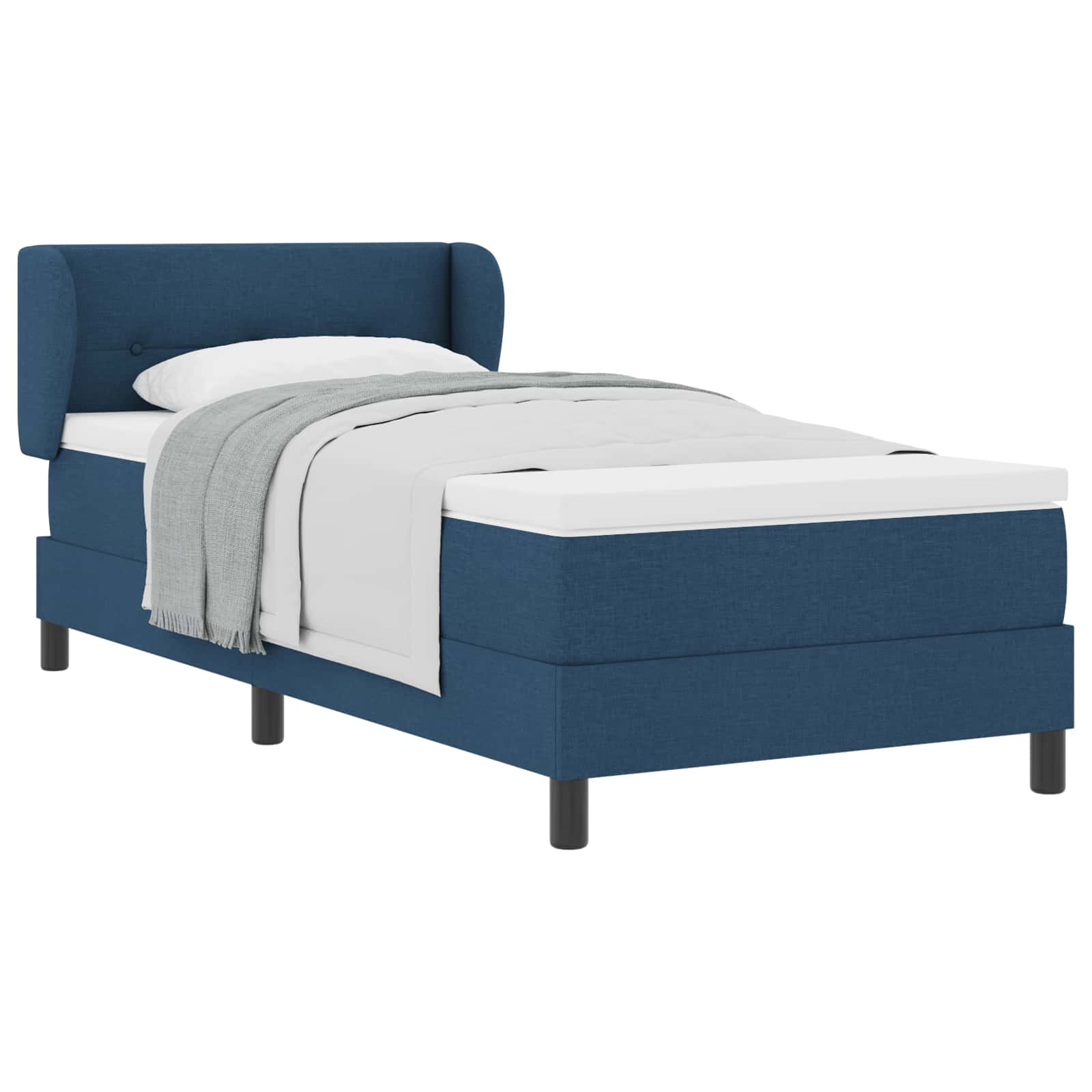 Postel S Boxspringem S Čelo Modrá 90 X 190 Cm Textil