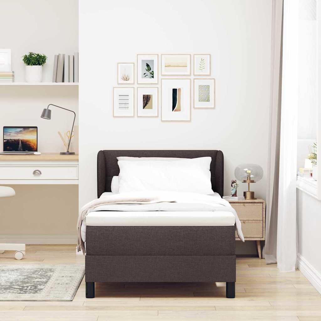 Postel S Boxspringem S Čelo Tmavě Hnědá 100 X 200 Cm Textil