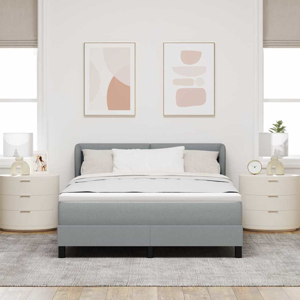 Postel S Boxspringem S Čelo Světle Šedá 140 X 200 Cm Textil