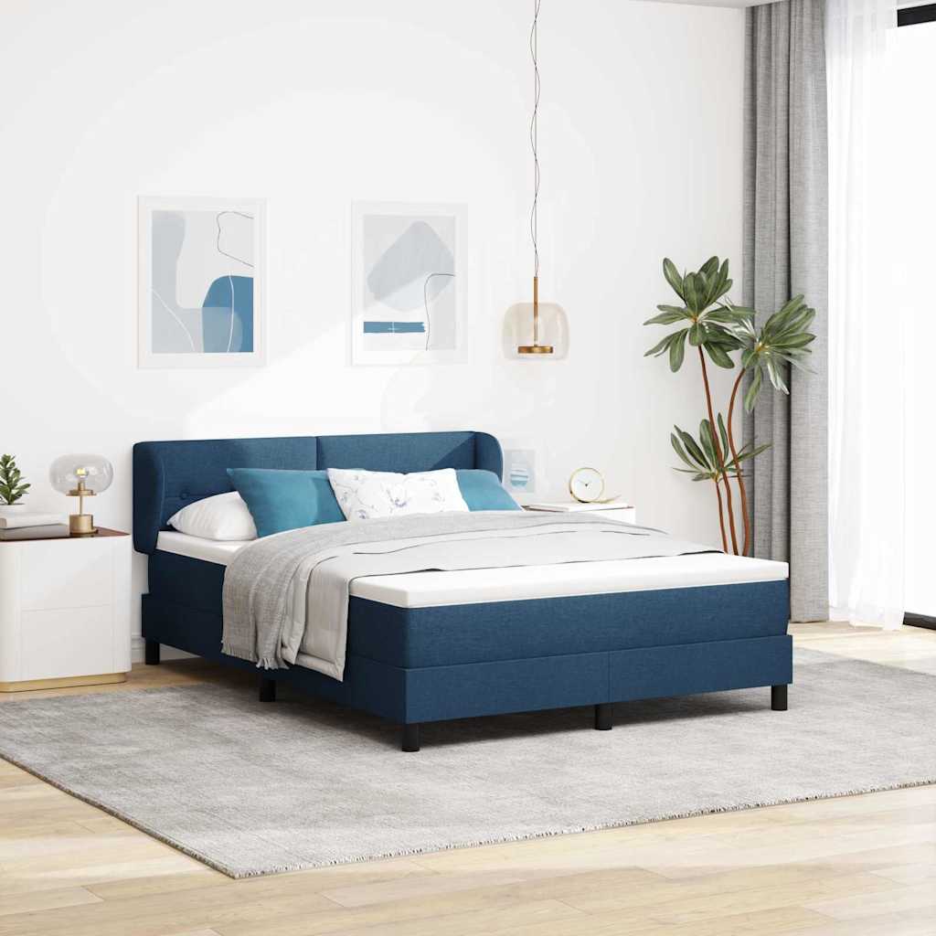 Postel S Boxspringem S Čelo Modrá 140 X 200 Cm Textil