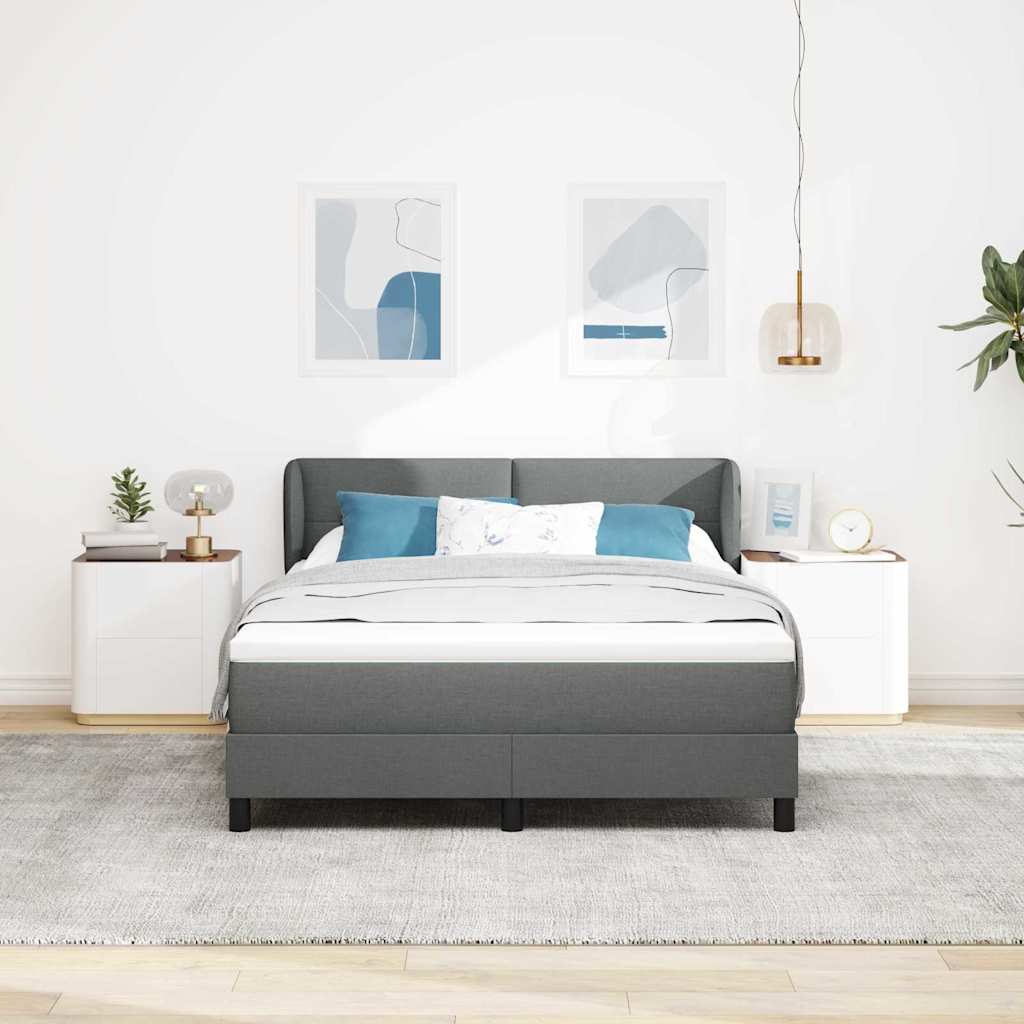 Postel S Boxspringem S Čelo Tmavě Šedá 160 X 200 Cm Textil