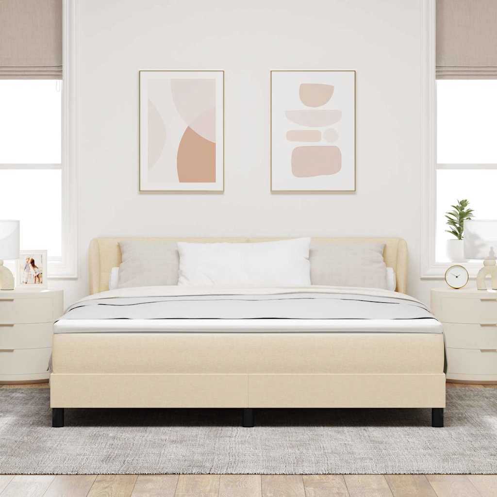 Postel S Boxspringem S Čelo Krémová 180 X 200 Cm Textil